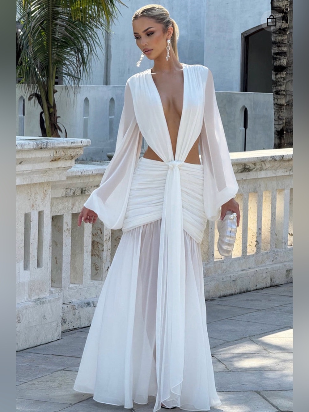 Elegant White Maxi Dress with Plunging V-Neck